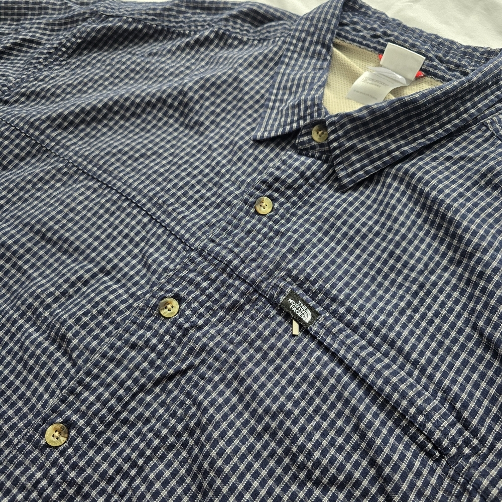 The North Face Blue Plaid Long Sleeve Button Up Shirt Outdoor Hiking XXL